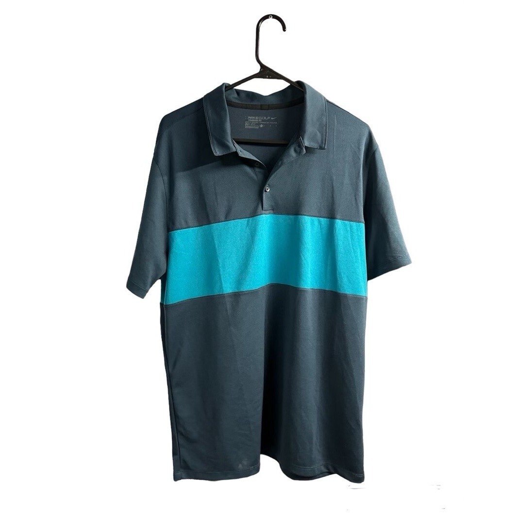 Nike Golf Polo Shirt Mens Extra Large Blue Stripe Drifit Performance Golf